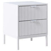 Comodino a 2 cassetti con design scanalato in legno MDF bianco