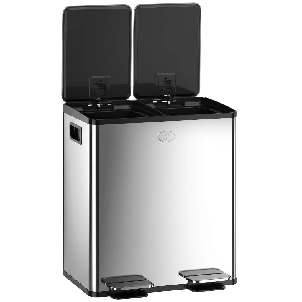 Doppio Cestino per la Raccolta Differenziata 2x20L ¨C zephmum ¨C Acciaio Inox e Plastica Argento