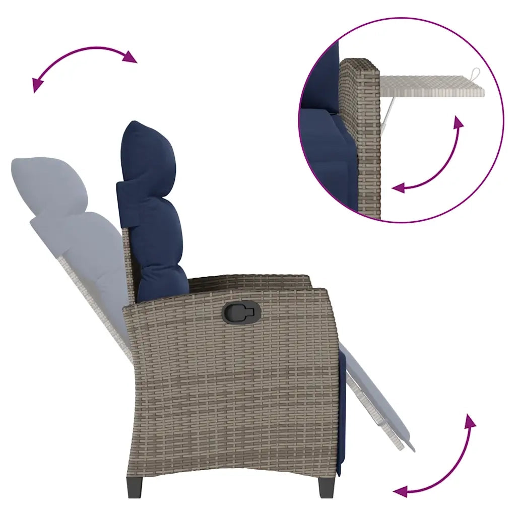 Sedia Reclinabile da Giardino | Sedie da Esterno con Tavolino Grigio Polyrattan