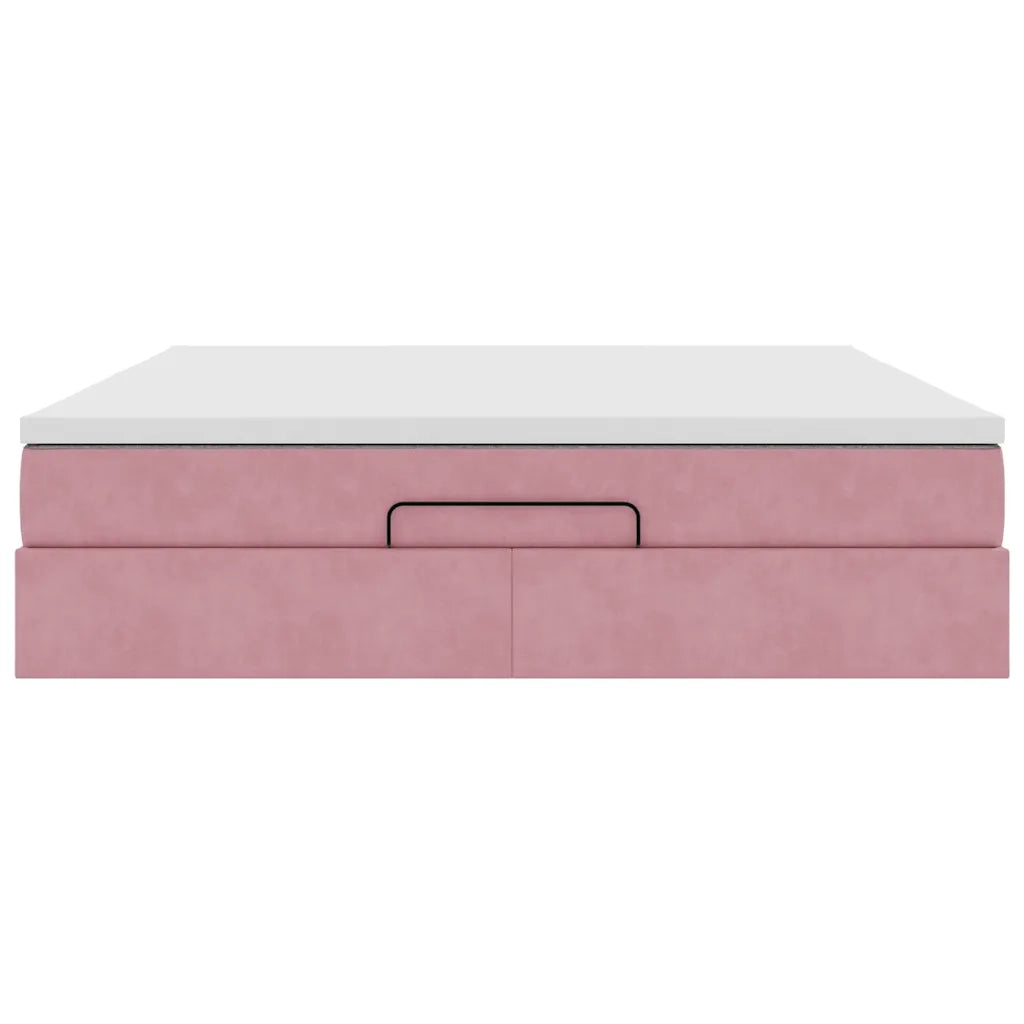 Struttura Letto Pouf con Materasso Rosa 160x200 cm in Velluto