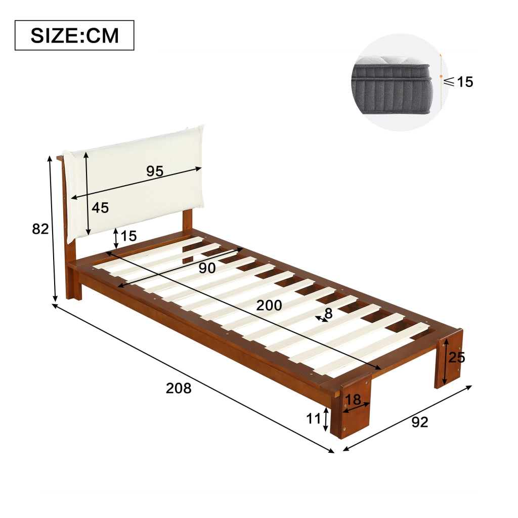OKWISH Letto Bambino 90×200 cm, Letto Singolo con Schienale Imbottito con Chiusura a Strappo e Piedi Larghi, senza Materasso, Marrone