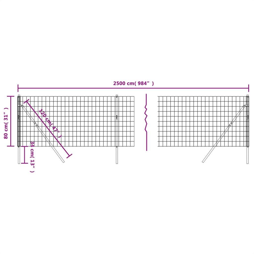 Recinzione Metallica Antracite 0,8x25 m in Acciaio Zincato 154216