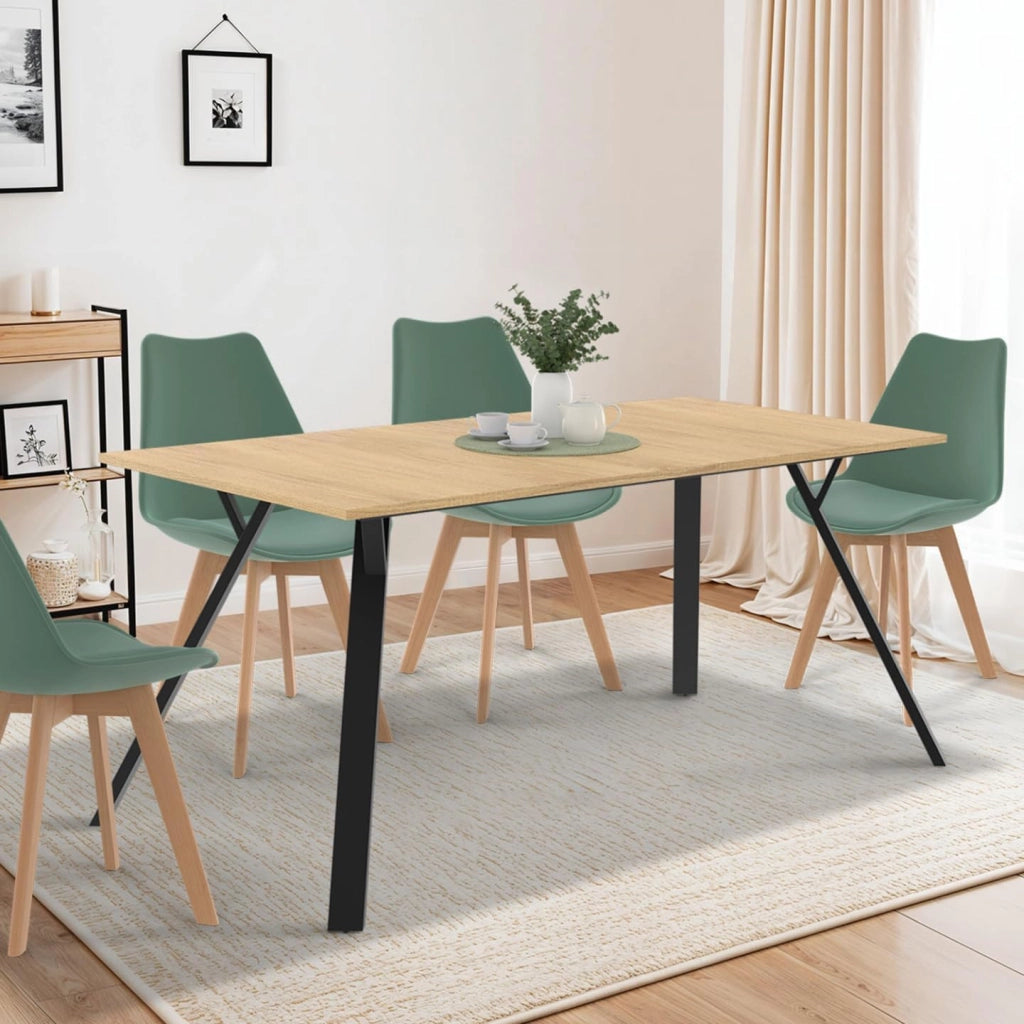 YSEULT mesa de comedor para 8 en madera y negro 160 cm diseño industrial