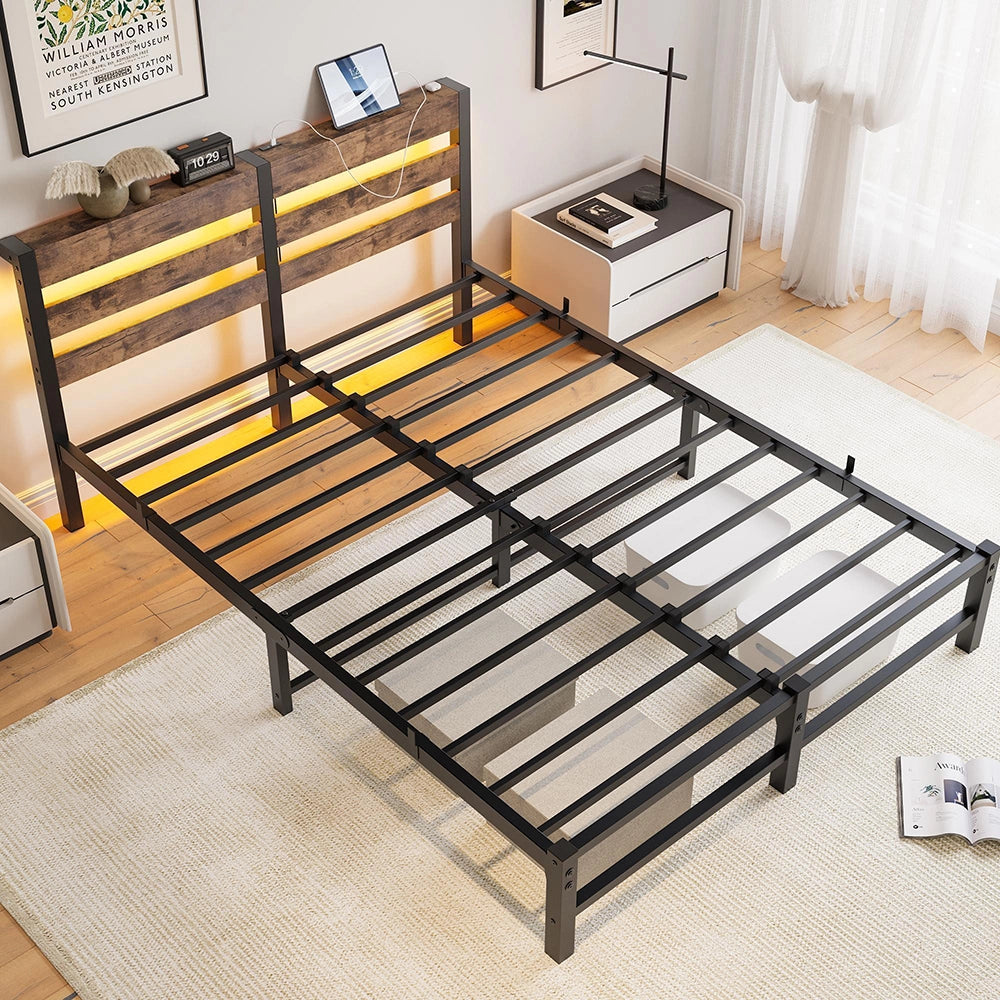 Letto 140x200cm LED - Xylo - struttura metallo spazio ripiano