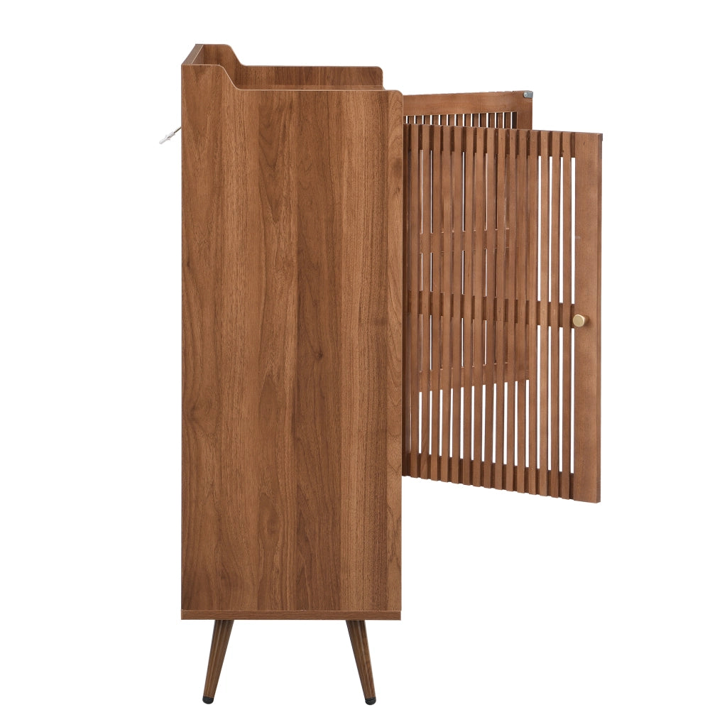 Scarpiera con 2 ante e vano aperto, ripiano fisso, per ingresso, in MDF e pino, noce, 80 × 35 × 105 cm