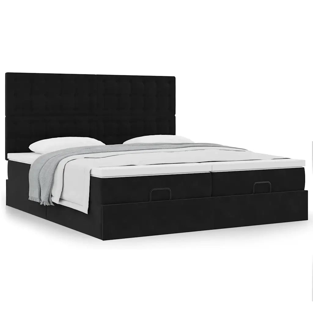 Struttura Letto Pouf con Materassi Nero 200x200 cm Velluto 3313816