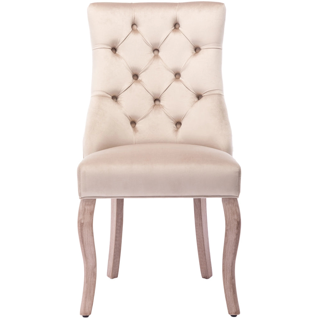 Sedia da Pranzo con Schienale Alto in Velluto Beige e Gambe in Legno Massello ¨C Xylo ¨C Set 2 Pezzi