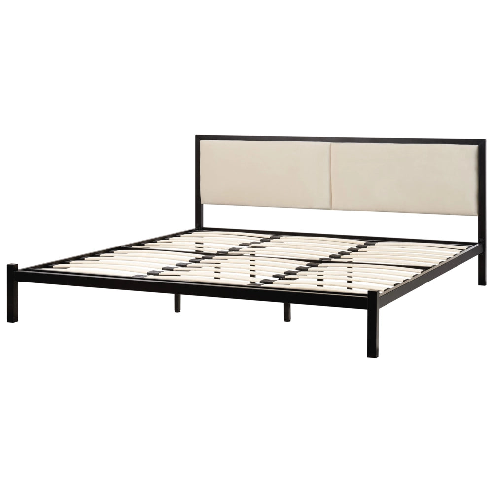 Struttura del letto in metallo Nero e Beige 180 x 200 cm imbottita a doghe minimalista