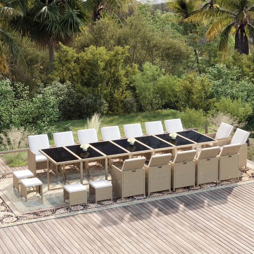 Set da Pranzo per Giardino 19pz con Cuscini in Polyrattan Beige cod mxl 36008