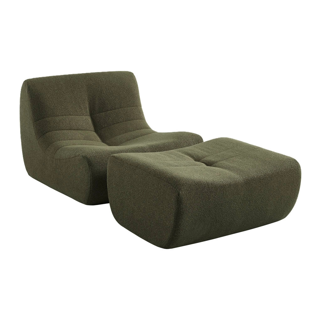 Poltrona bouclé testurizzata con poggiapiedi, 1 posto, verde kaki