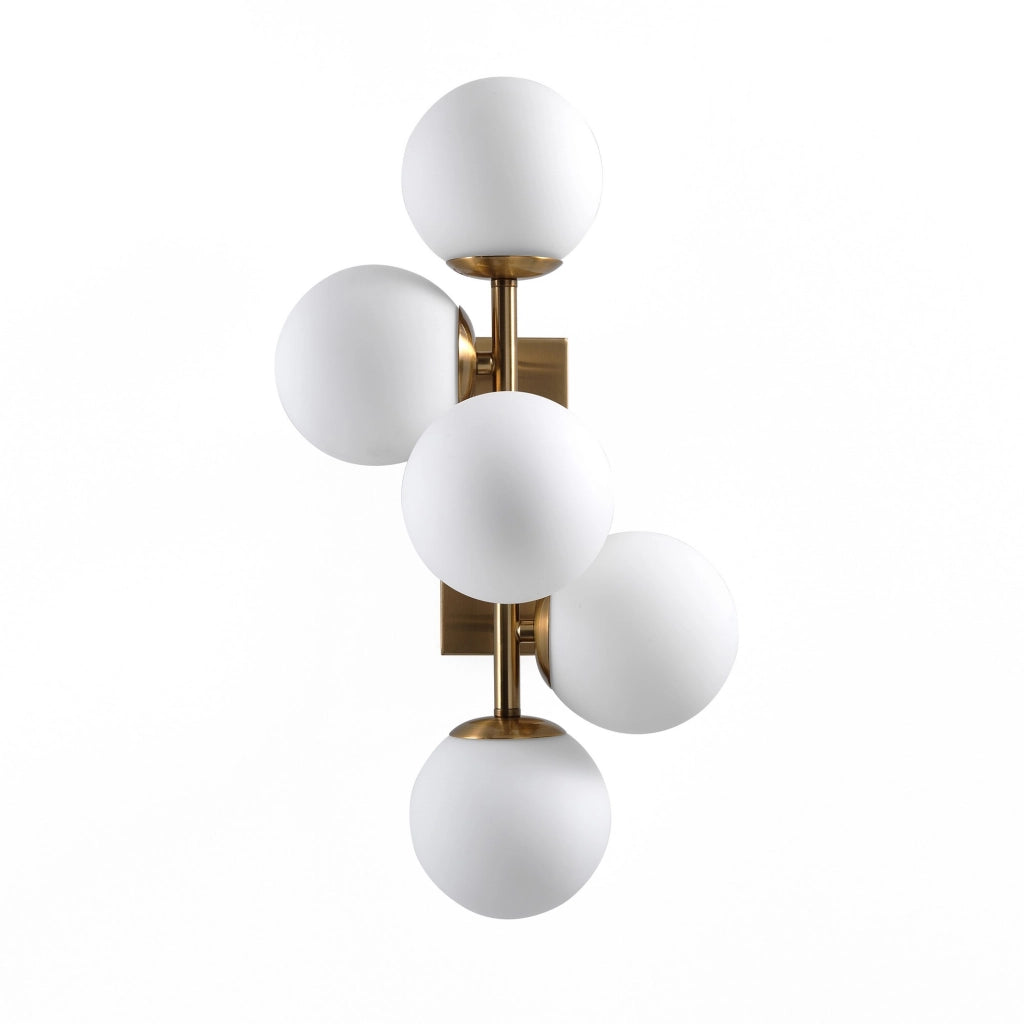 Lampadario 5 sfere in metallo verniciato ottone cm. L.50 P.27 H.24