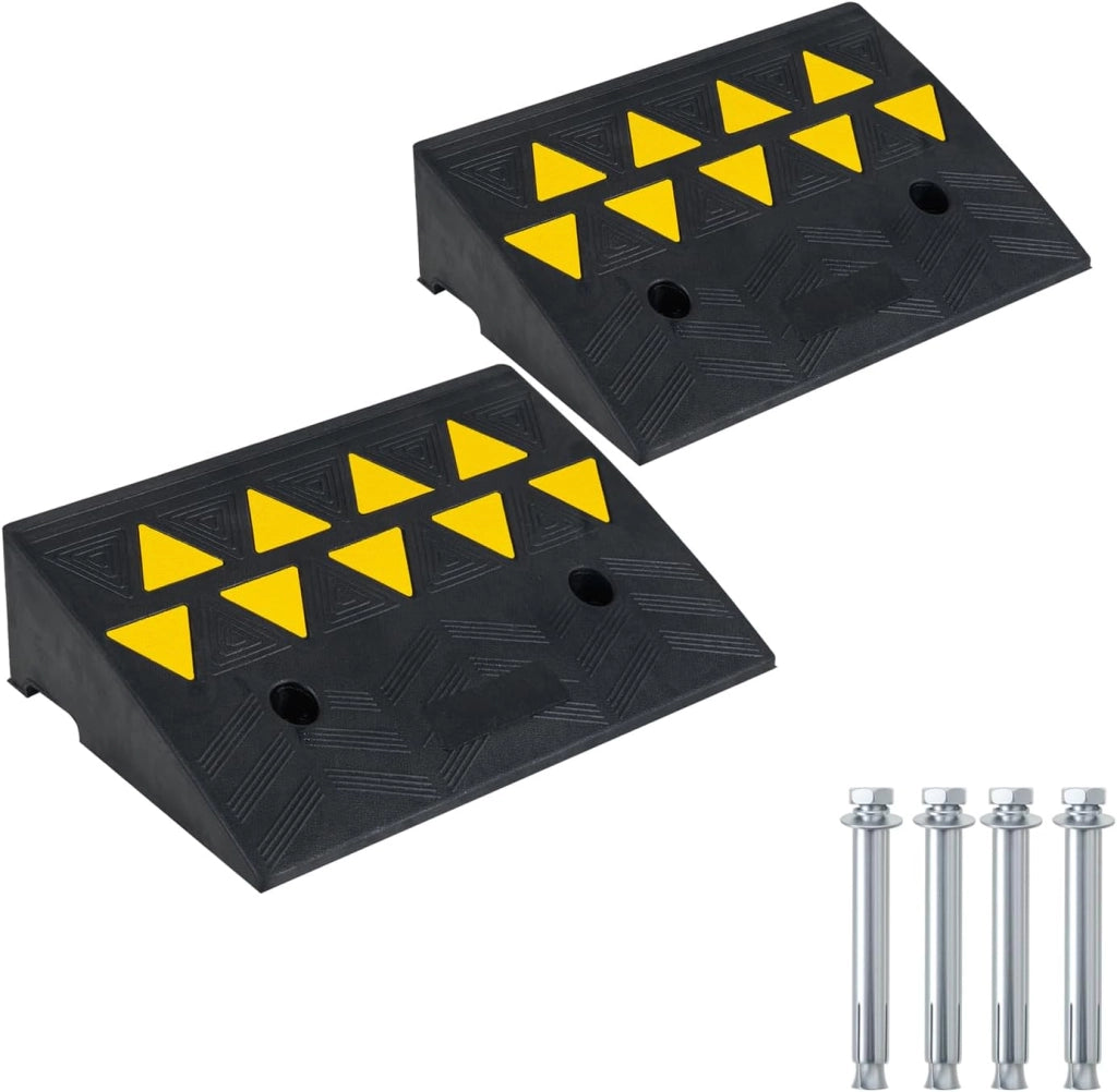 Rampa Auto 2 Pezzi, Max 15 Ton, Rampa di Carico per Garage, Marciapiede e Soglia, Pedana in Gomma con Strisce Riflettenti per Moto e Camper, Resistente, Antiscivolo (48 x 33 x 13 cm)