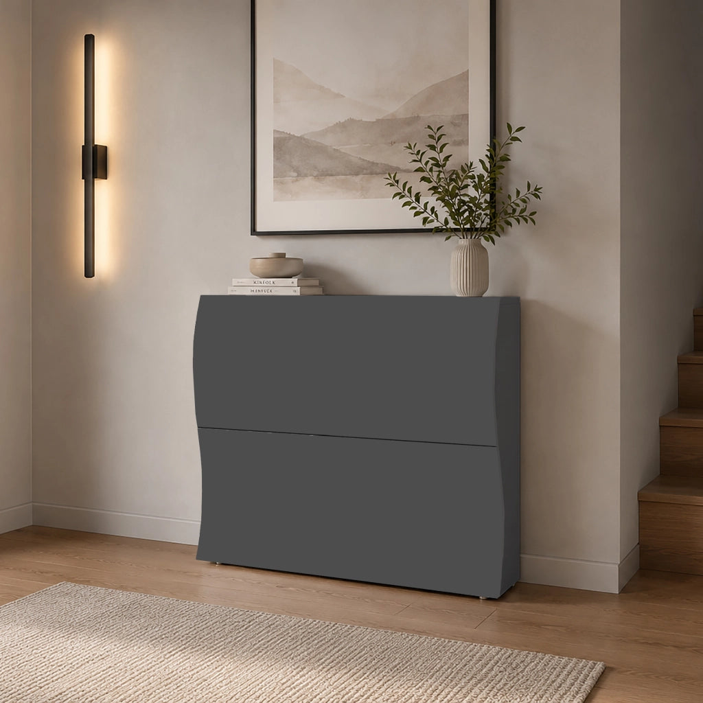 Scarpiera 2 Ante a Ribalta Onda 101x26,6x81,4 cm Finitura in Melamina Antracite Opaco