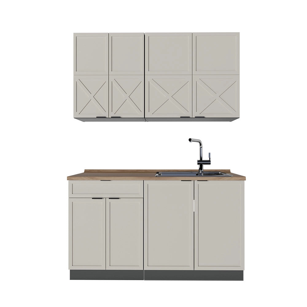 Cucina completa Fame-Line GrigioBeige/Antracite 140 cm, PL Rovere Vicco