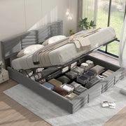 Letto matrimoniale 160x200 cm in velluto grigio con contenitore e testiera regolabile