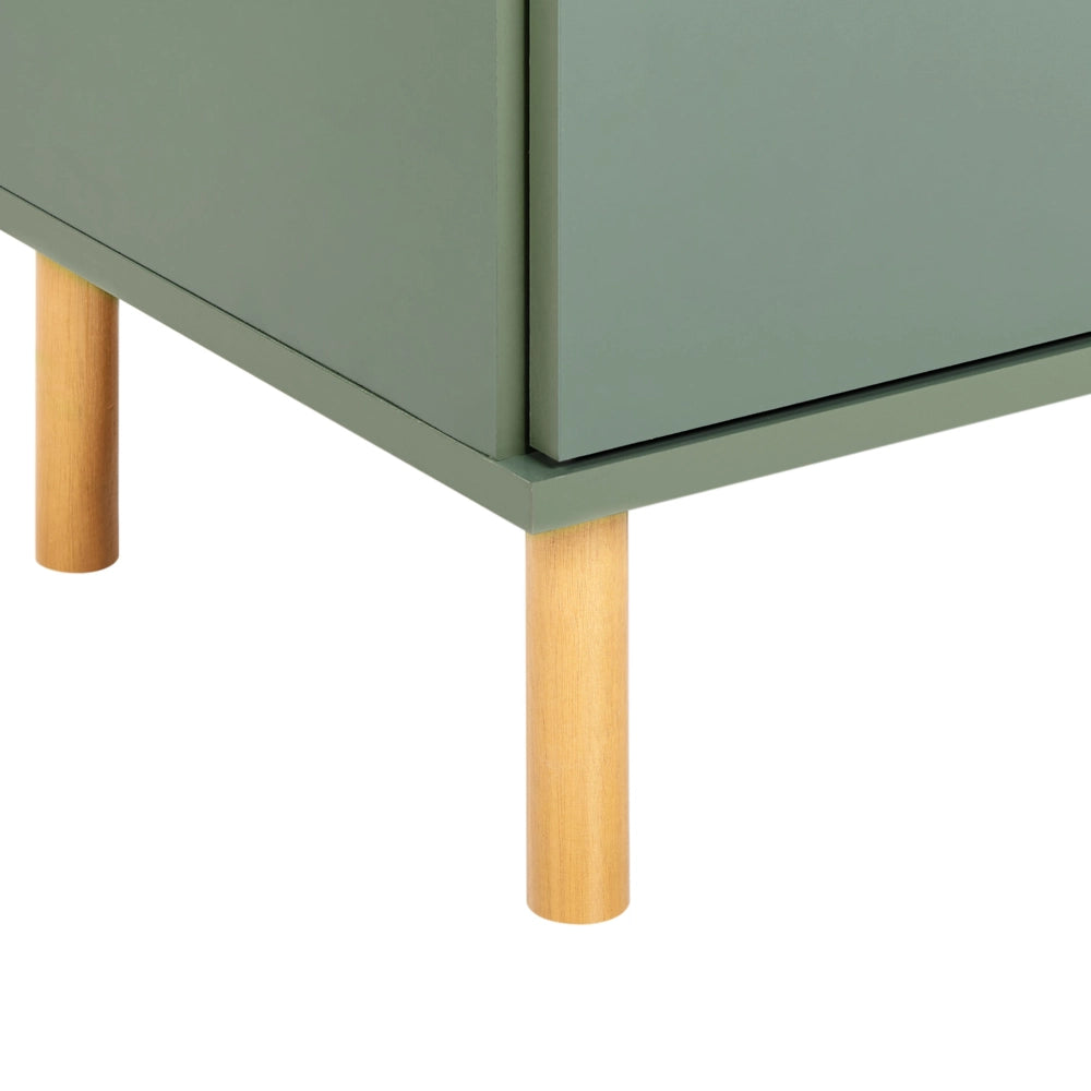 Cassettiera 6 cassetti in legno ingegnerizzato verde con maniglie dorate gambe in legno massiccio soggiorno stile moderno contemporaneo