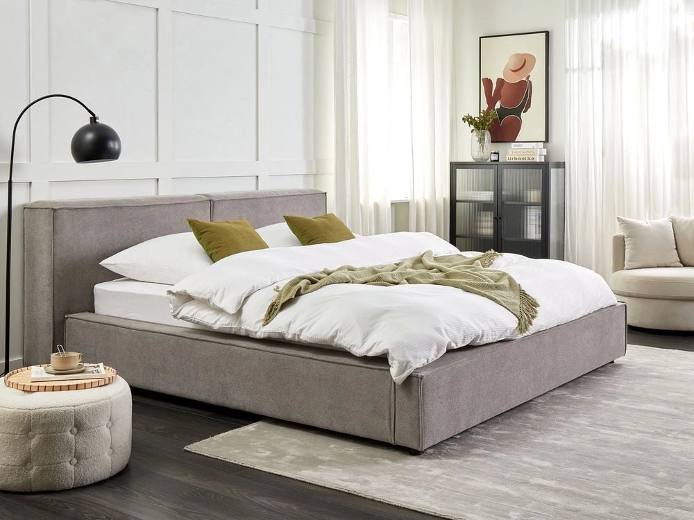 Letto matrimoniale in tessuto grigio con struttura a doghe 180 x 200 cm stile classico camera da letto