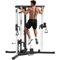 Stazione Fitness per Allenamento Totale con Sbarra per Trazioni e Bilanciere, in Acciaio, 170x139x200 cm, Nero