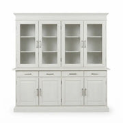 Credenza cristalliera Alberta in legno 4 ante bugnate bianco anticato con zoccolo chiuso