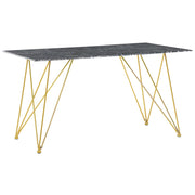 Tavolo da Pranzo Effetto Marmo Nero con Piano in Vetro Temperato dorato Gambe in Metallo 140 x 80 cm Glam Soggiorno