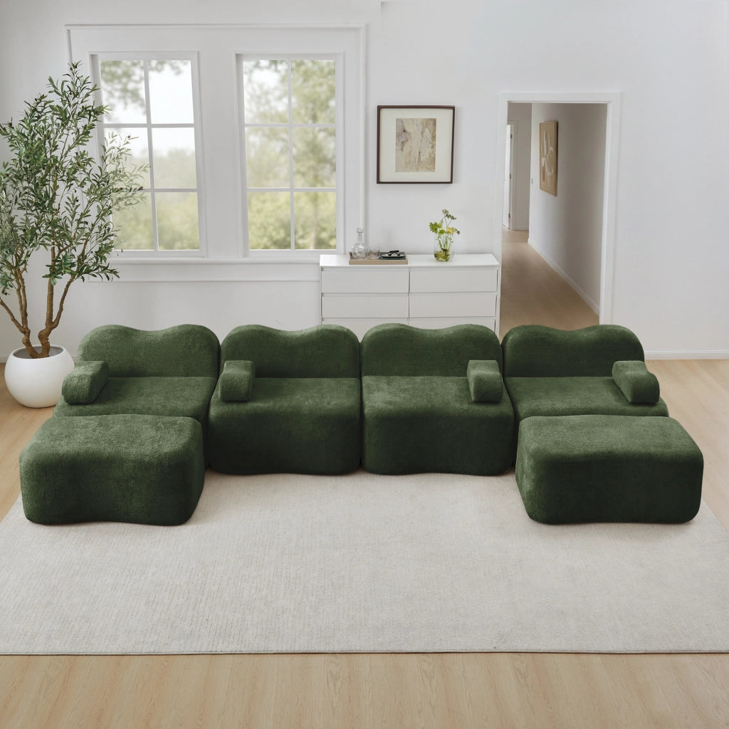 Divano panoramico a U modulare senza struttura interna con cuscini bracciolo mobili in velluto verde 384 × 167 × 70 cm