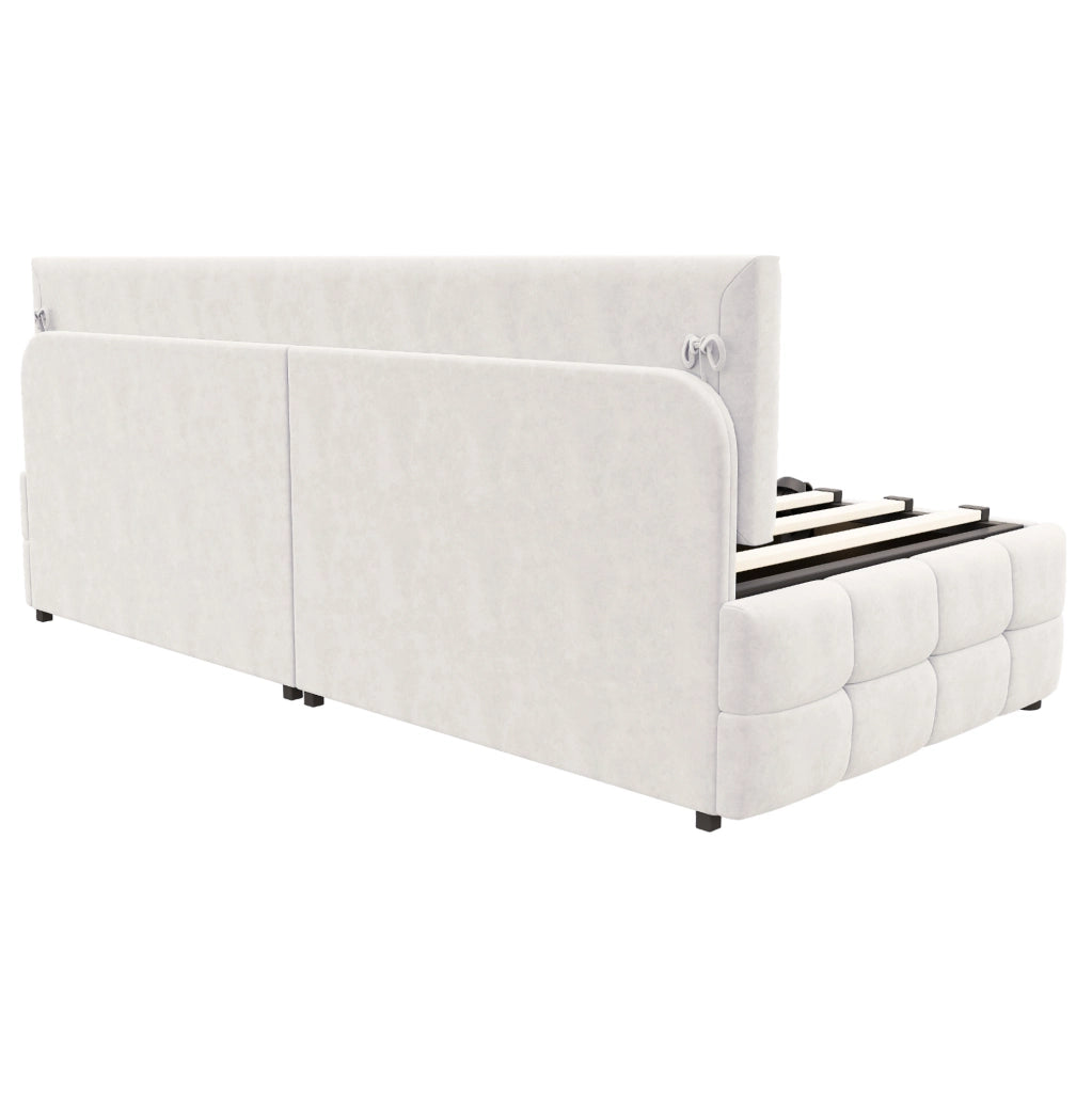 Letto singolo imbottito 90x200 cm con contenitore idraulico in velluto beige