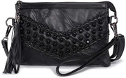 Borsa da spalla piccola per donne con pennelli e chiodi da stucco, clutch in pelle morbida nera