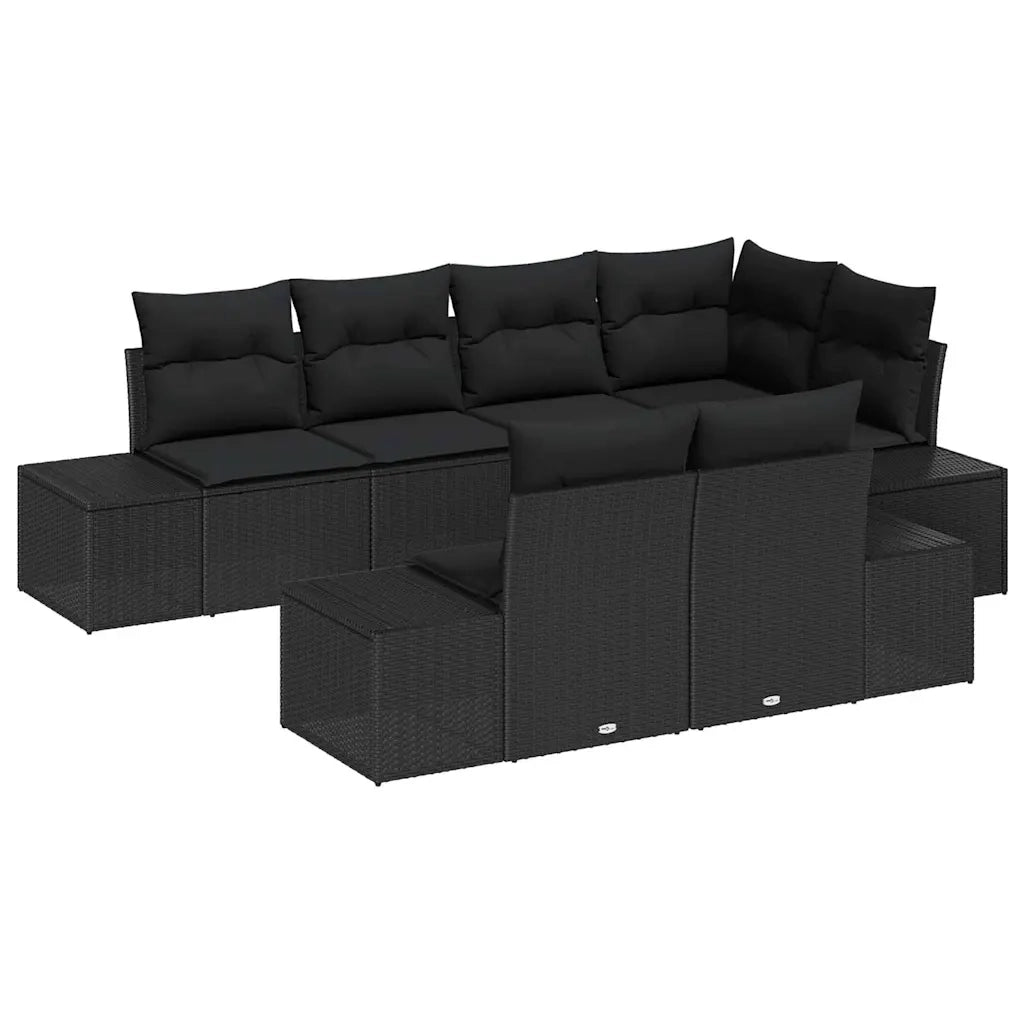 Set Divano da Giardino con archiviazione 7 pcs Nero polyrattan
