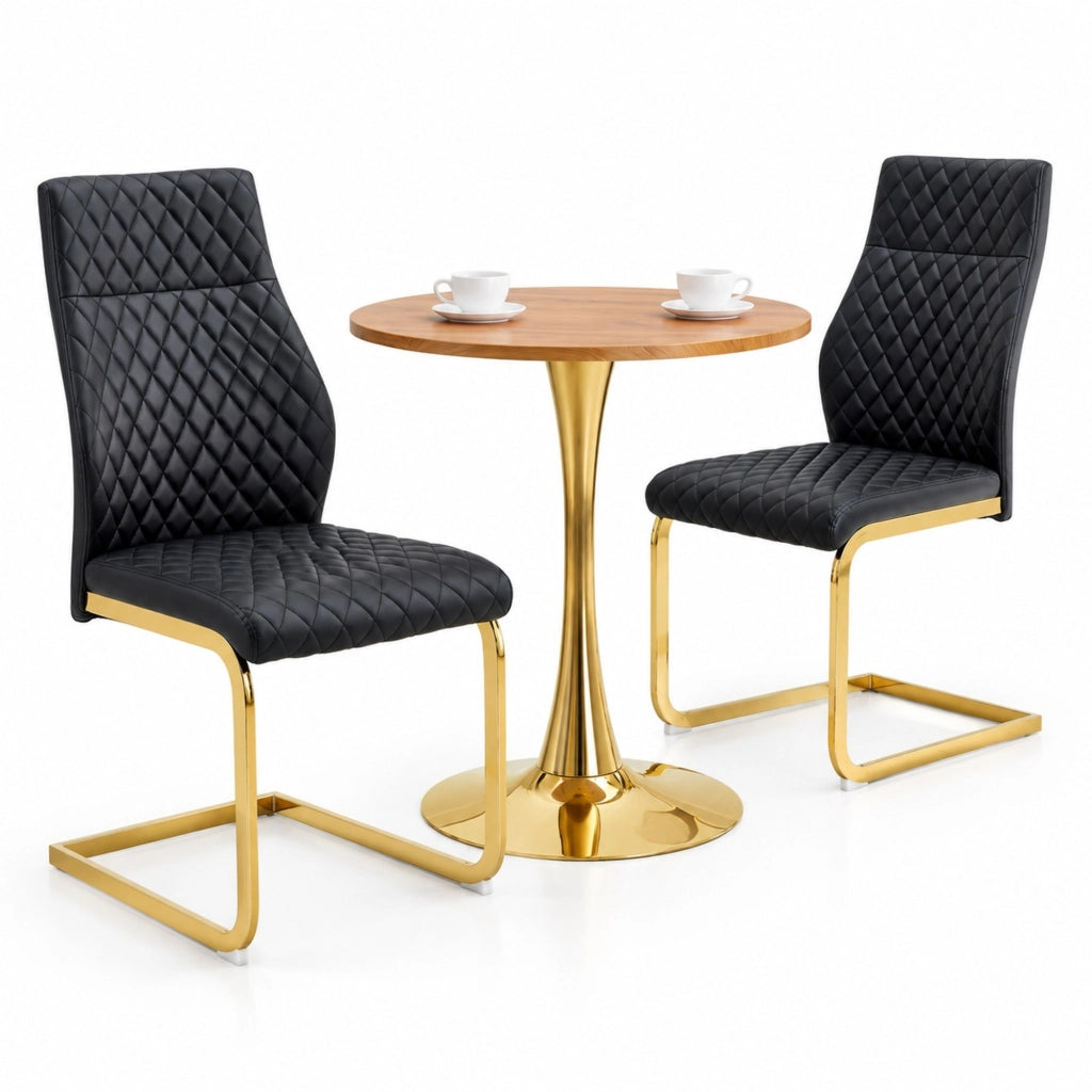 Set tavolo e 2 sedie, tavolo rotondo Ø60 cm, nero e oro