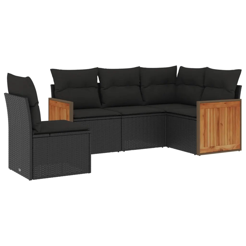Set Divani da Giardino 5 pz con Cuscini in Polyrattan Nero