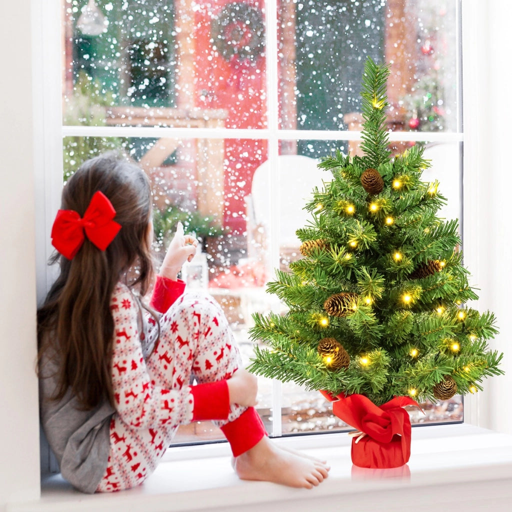 Albero di Natale piccolo 64cm con luci, Mini albero Natale da tavolo con 50 luci LED 8 modalit¨¤ di illuminazione-Alberi di Natale