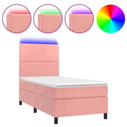 Letto singolo | Letto per adulti | Letto a Molle con Materasso e LED Rosa 80x200 cm in Velluto