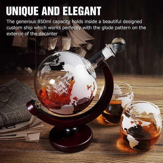 Set per bicchieri di whisky in cristallo di roccia - Decantatore in vetro liscio per whiskey e brandy