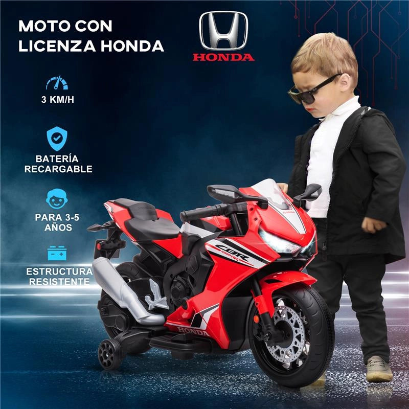 MOTO ELETTRICA PER BAMBINI CON LICENZA HONDA, BATTERIA 6V RICARICABILE, VELOCITÓ 3KM/H, ROSSO
