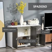 Mobiletto Armadietto Multiuso per Soggiorno, Cucina, Ufficio, 2 Cassetti e 2 Armadietti con Apertura a Pressione, Grigio