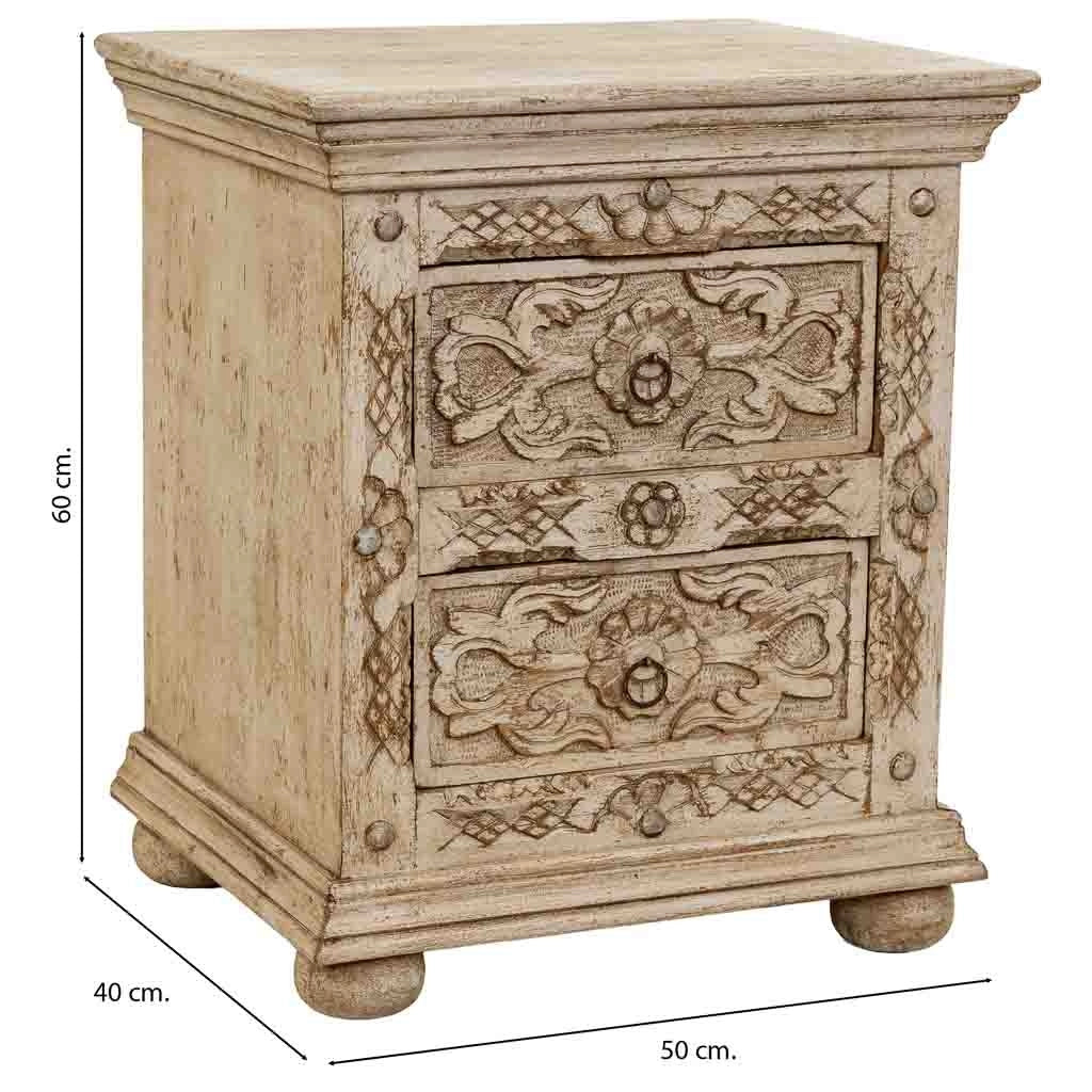 Comodino laterale in legno beige fatto a mano 50x40x60h cm