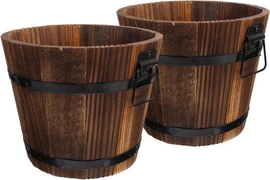 Due vasi di legno per piante - secchio retro di legno secchio rustico per piante vaso di fiori contenitore di fiori cassetta per piante per casa balcone decorazione di giardino