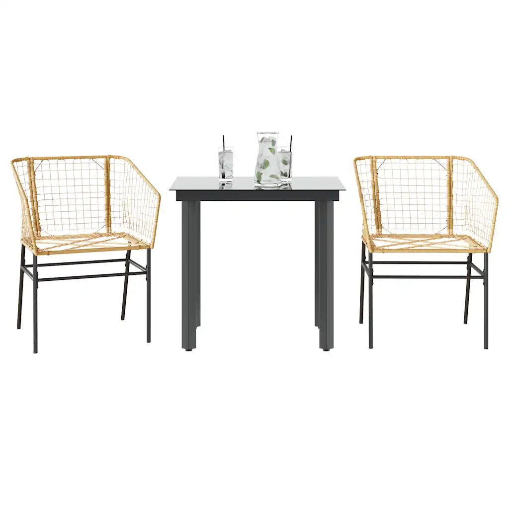 Set da Pranzo da Giardino 3 pz | Set Salotto da Giardino Marrone in Polyrattan Vetro