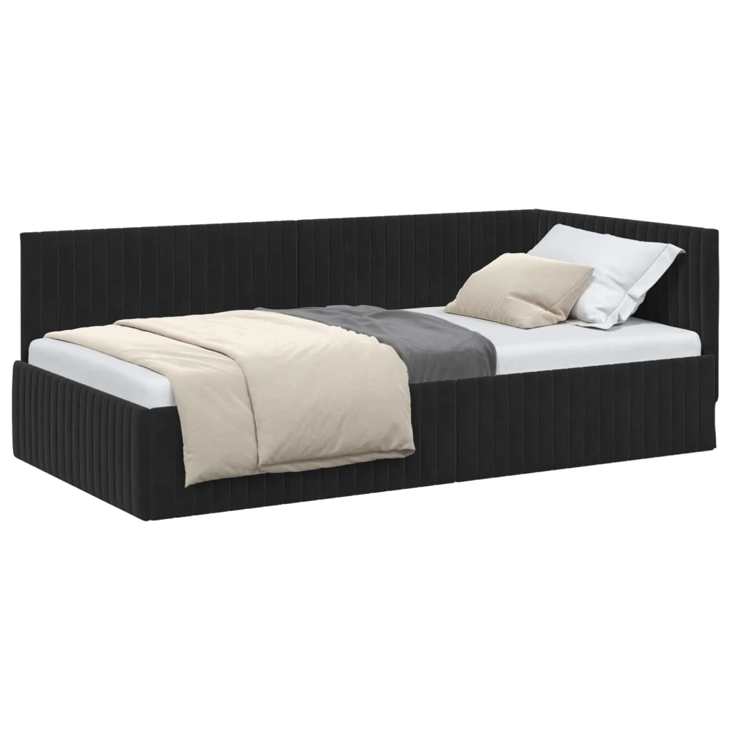 Cornice del letto ad angolo Nero 100 cm x 200 cm Velluto