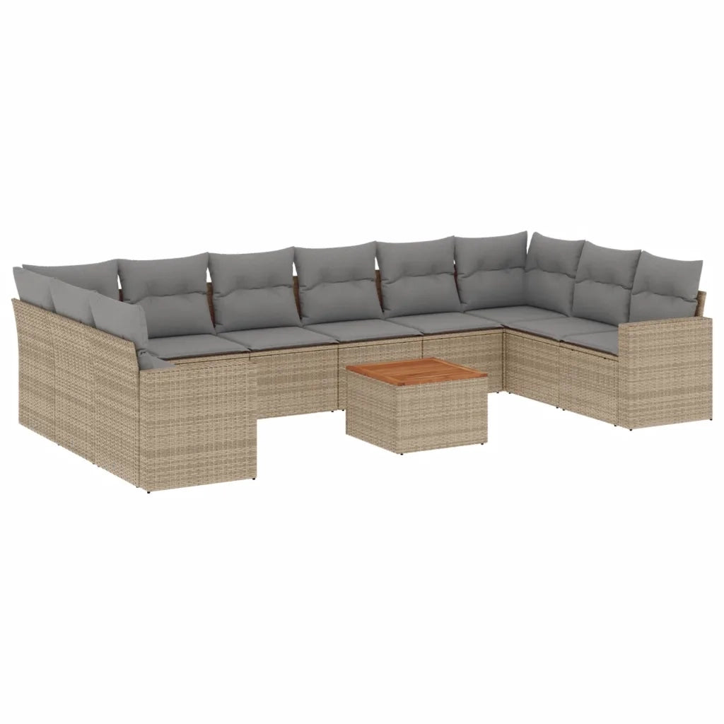 Set Divano da Giardino 11 pz con Cuscini Beige Misto Polyrattan 3256626
