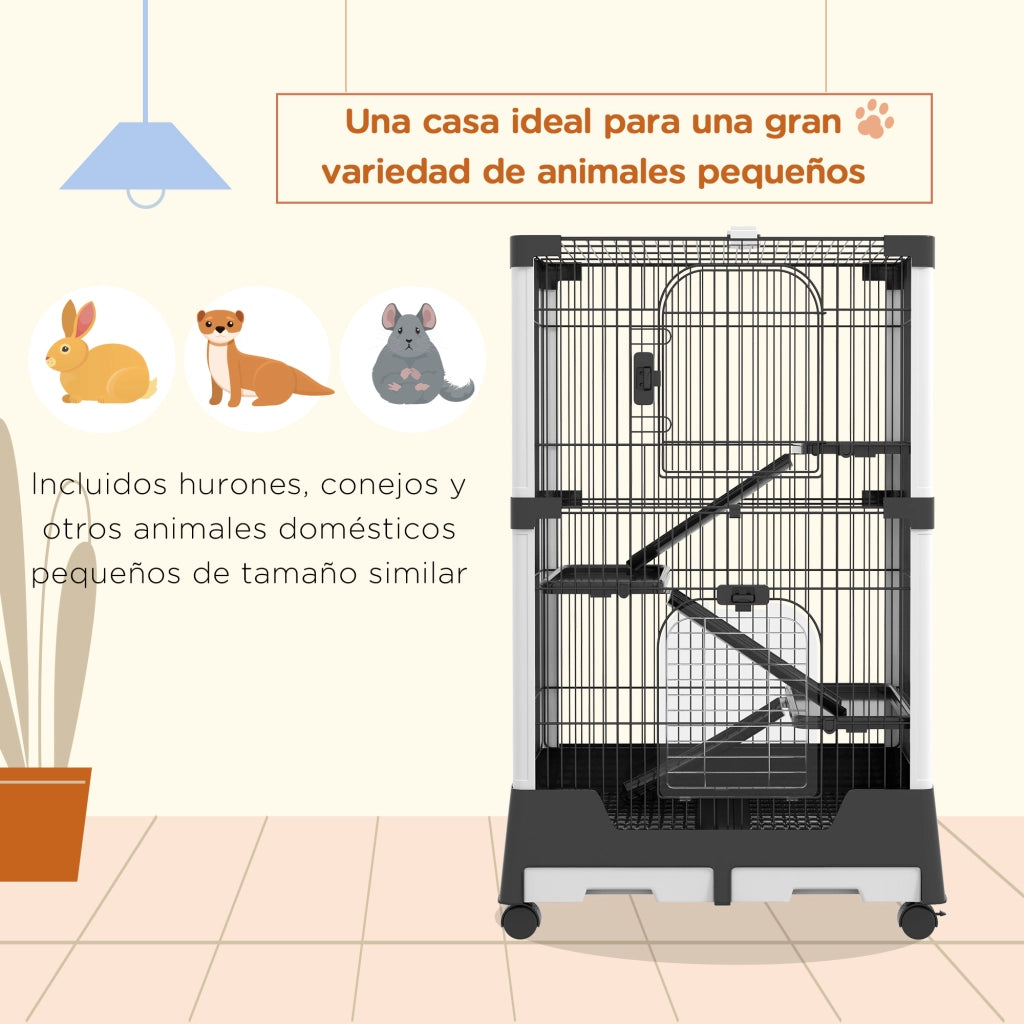 Gabbia per Piccoli Animali con Ruote 114x75x50 cm ¨C zephmum ¨C Grigio