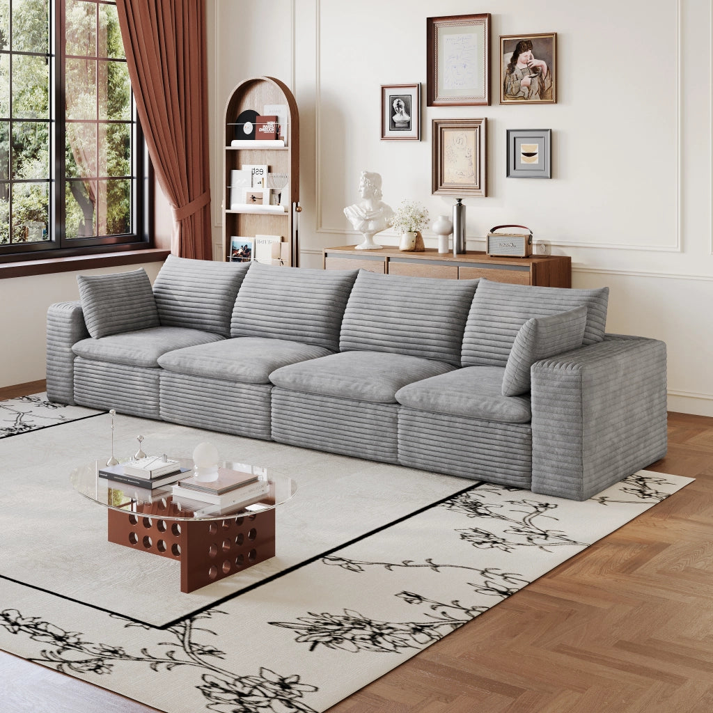 Divano Cloud 3 Posti in Velluto a Coste ¨C MINIMAL ¨C Grigio Scuro, 340cm, Imbottito, Sfoderabile