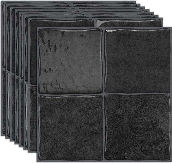 Set di 10 Sticker per parete 3D - 15,25 x 15,25 cm - Plachtegels - Tegli autoadesivi - Tegola per parete Spatwand cucina e bagno - Impermeabile all'acqua - Antracite