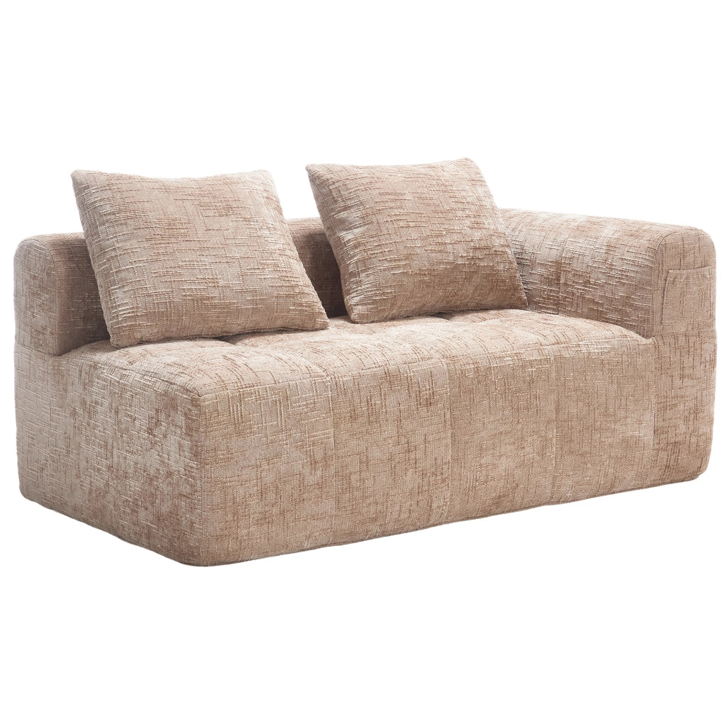 Divano 158x90x60 cm con chaise longue; tasche laterali e cuscino in chenille khaki