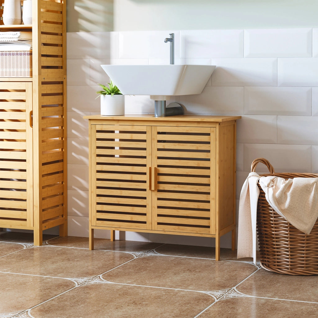 Mobiletto sottolavabo bagno 2 ante ¨C zephmum ¨C bamb¨´ 66x29x61,5 cm