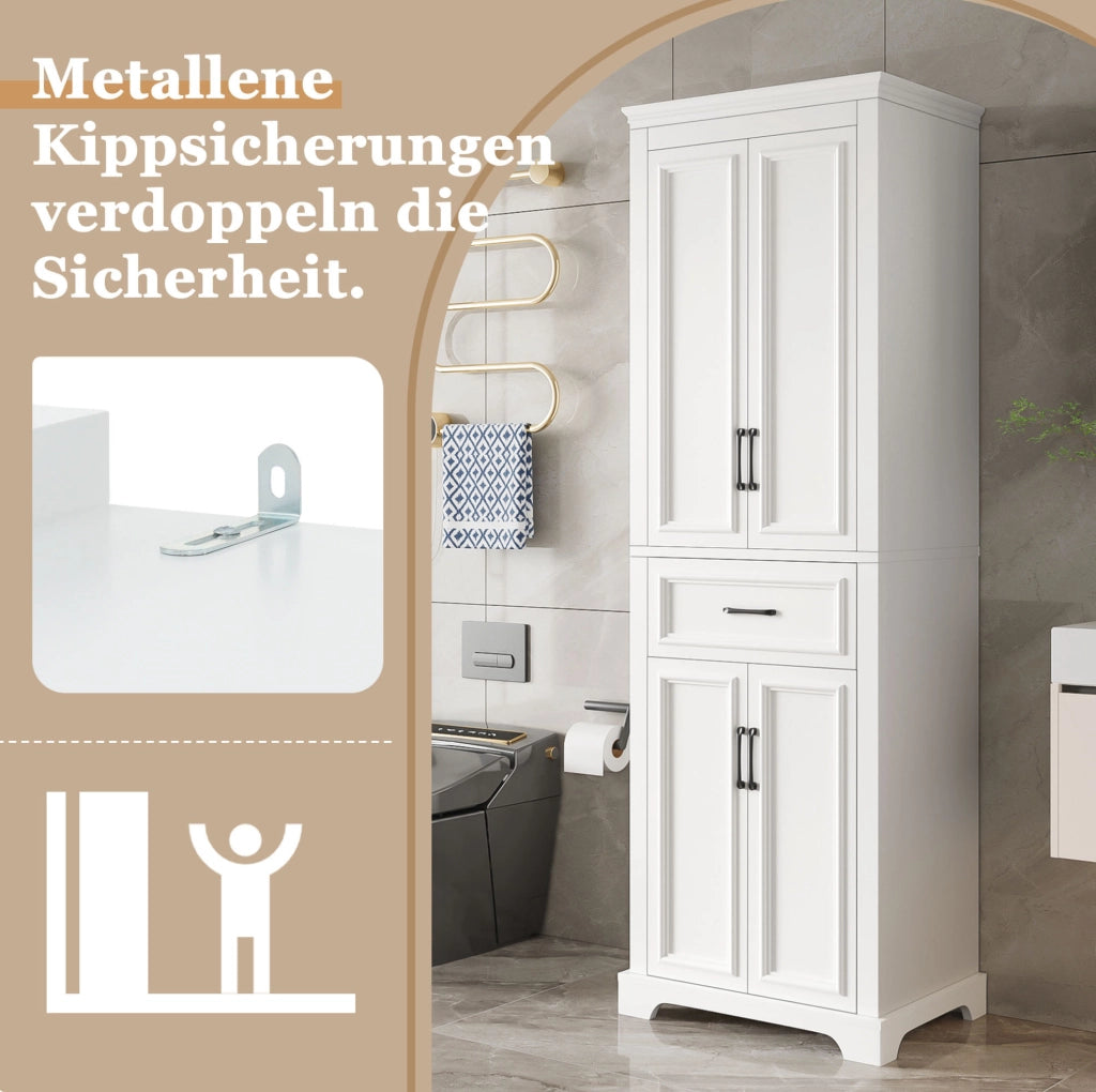 Colonna bagno in MDF bianca 60x40x180 cm con 2 ante, cassetto e ripiani regolabili