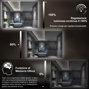 100 x 60 cm,AICA Specchio da Bagno LED con Luce, memoria, antiappannamento,CRI>90,autospegnimento,interruttore touch
