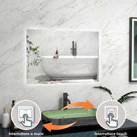 AICA Specchio da bagno 90 x 70 cm, antiappannamento, Regorabile, interruttore touch, Funzione Memoria