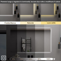 AICA Specchio da bagno 80 x 60 cm, dimmerabile, Funzione Memoria, antiappannamento, 3 colori