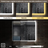 80 x 60 cm,AICA Specchio da Bagno LED con Luce, 3 Colori Regolabili,memoria, antiappannamento,CRI>90,autospegnimento